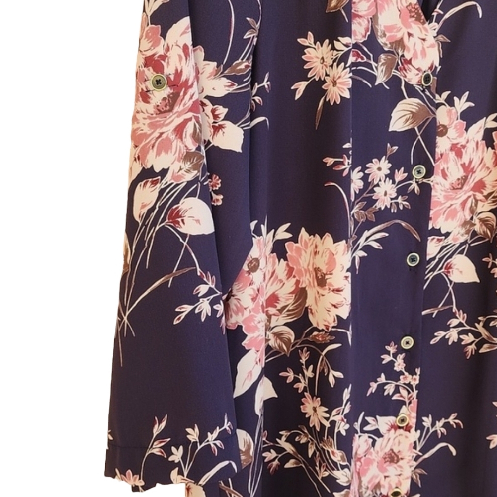 41 HAWTHORN ANTHRO Cristen Shirt Dress MP Navy Floral Button Front Tunic Dress - Picture 11 of 16